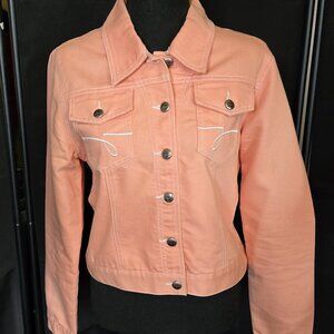 JOHNNY BLAZE Denim Jacket Medium Womens Heavy Thick Jean Vintage Trucker Orange